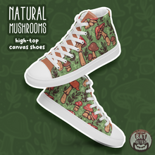 Load image into Gallery viewer, High-top canvas shoes with mushroom pattern on a green background